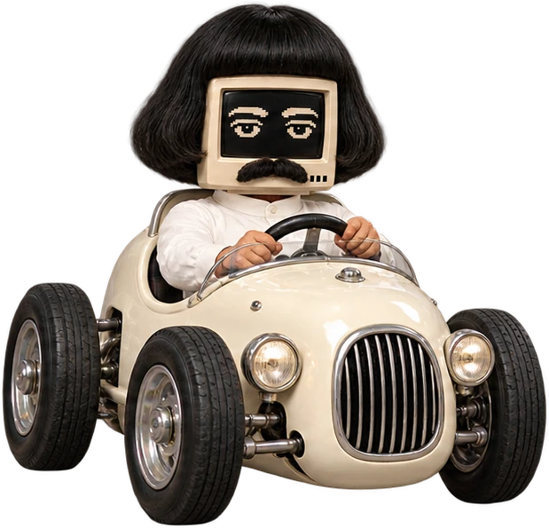 ABUGENCY driving a tiny vintage race car